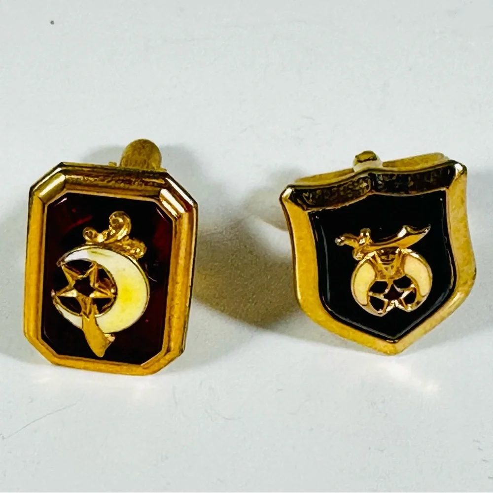 Epic cool pair of swank free mason Shriner vintage men cufflinks mixed set